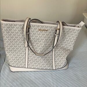 Michael Kors Signature White and Tan Tote